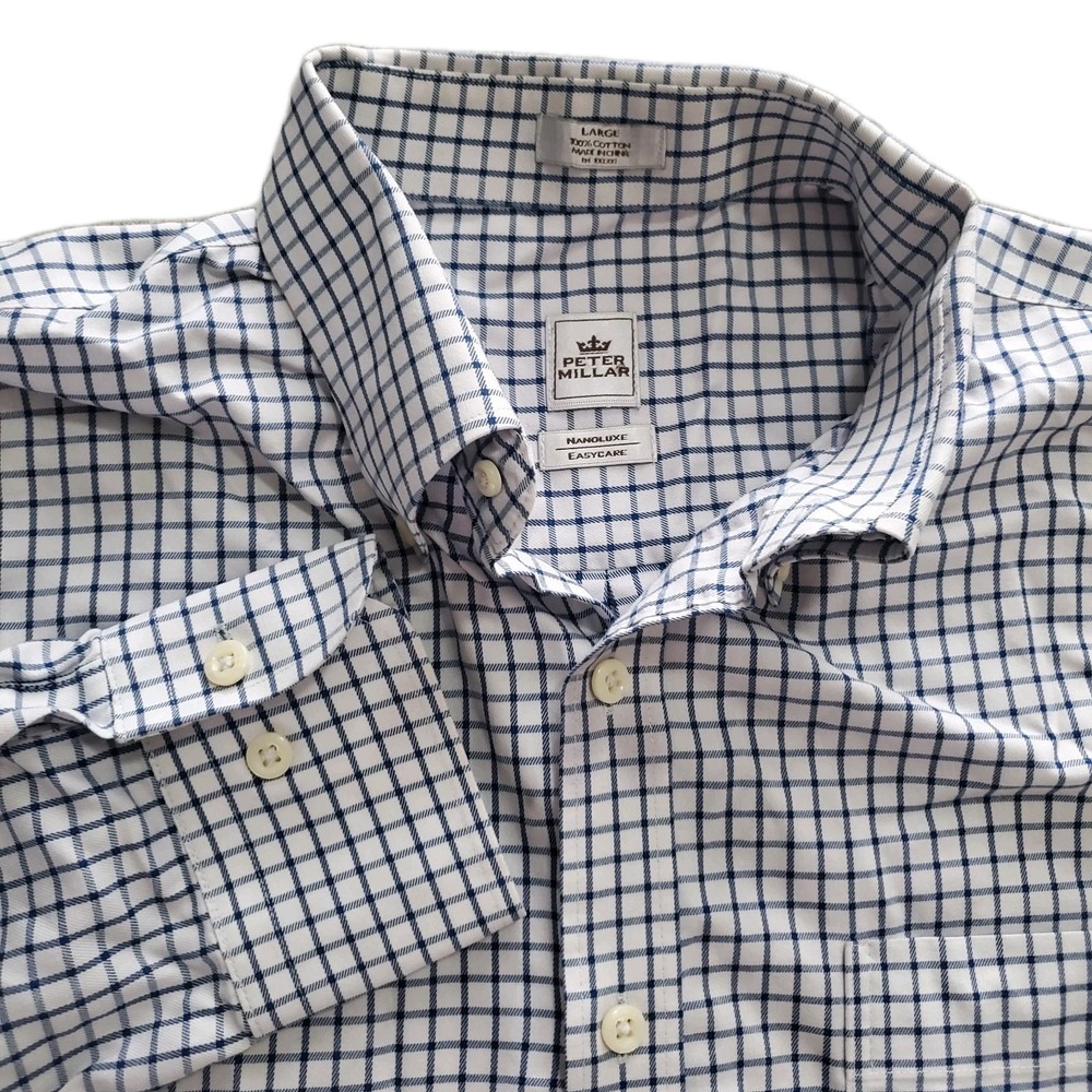 Peter Millar Nanoluxe Easycare Tattersall Plaid Dress Shirt Men's Large